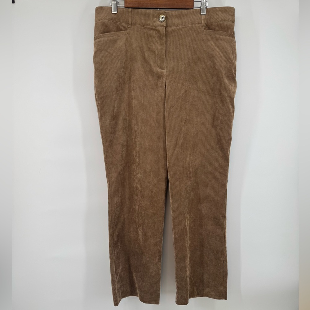 Kim Rogers Tan/Brown Corduroy lightweight Pants Slimming waistband Sz 16 Women's